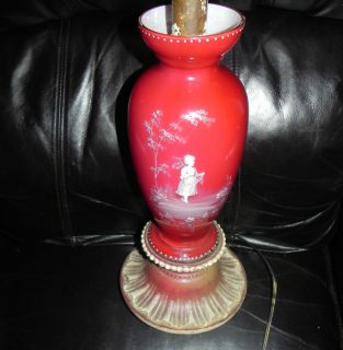 Antique Mary Gregory Bohemian Lamp Cranberry Red