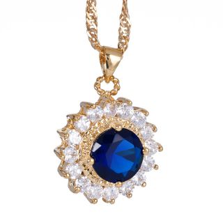 Fashion Lady Jewelry Round Cut Blue Sapphire Gold Plated GP Pendant