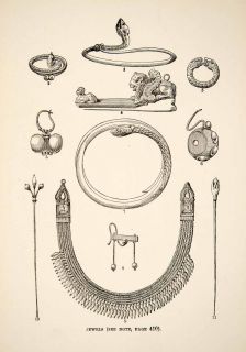 1890 Print Ancient Greek Roman Rome Greece Jewelry Snake Bracelets