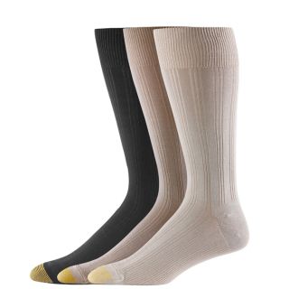 Gold Toe Mens Middleton Dress Rib Socks Dust Khaki Black 3 Pairs