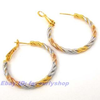 Twisted Wire Circle 18K Tricolor Gold GEP Hoop Earring