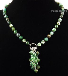 Dangling 2 Pendant Green Crab Agate Gemstone Beads Handmade Jewelry