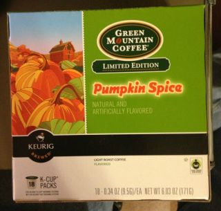 Keurig Pumpkin Spice Green Mountain Coffee 18 K Cups 1 New Box