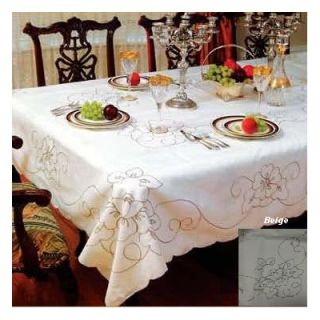  Linen Venice Embroidered Design Tablecloth   Venice 2011 BE/WH 3