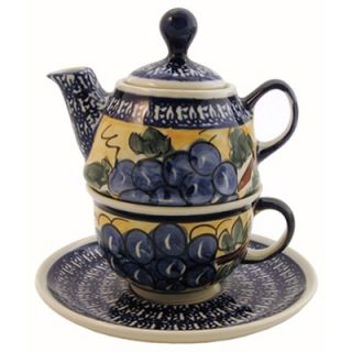 Polish Pottery 10 oz Tea for One Teapot & Saucer   Pattern DU8