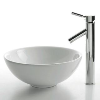 Kraus Ceramic 6 x 15.7 Round Sink in White with Sheven Single Lever