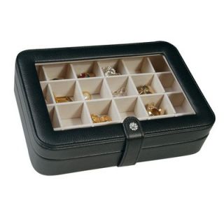  Faux Leather Crystal Jewelry Box with 24 Sections in Black   0055062M