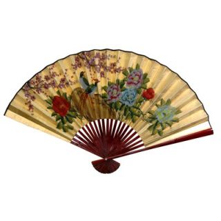 Oriental Furniture 30 x 48 Birds and Peonies Wall Fan in Gold Leaf