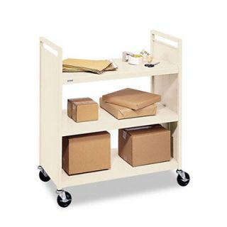  Flat Shelf Cart With Four Casters, Three Shelves, 37 x 18 x 42, Putty