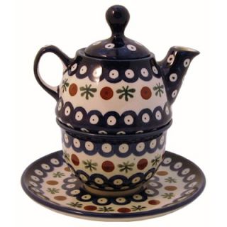 Polish Pottery 10 oz Tea for One Teapot & Saucer   Pattern 41A