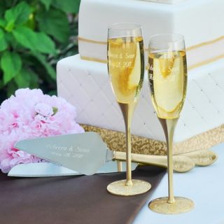 Gold Parisian Romance Champagne Flutes and Cake Server Set