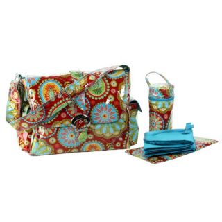 Laminated Buckle Diaper Bag in Gypsy Paisley Red