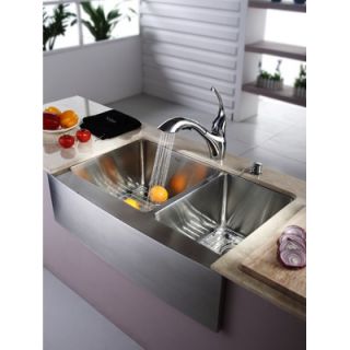 Kraus Farmhouse 33 70/30 Double Bowl Kitchen Sink with Faucet and