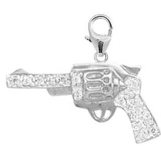 EZ Charms 14K White Gold Diamond Pistol Charm