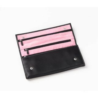 Clava Leather Jewelry Roll and Organizer in Napa Black with Pink