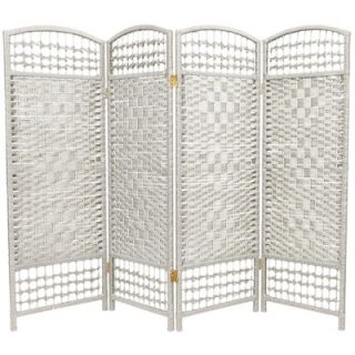Oriental Furniture Fiber Weave 4 Panel Room Divider in Dyed White