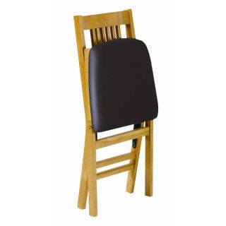 True Mission Wood Folding Chair with Black Vinyl Seat in Oak (Set of 2