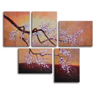 My Art Outlet Hand Painted Bunches of White Blossom 5 Piece Canvas