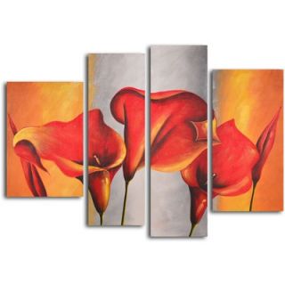My Art Outlet Hand Painted Burnt Orange, Silver Lilies 4 Piece