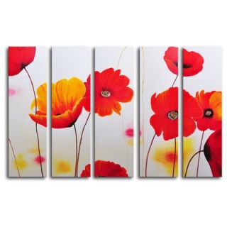 My Art Outlet Hand Painted Orange Among Red 5 Piece Canvas Art Set