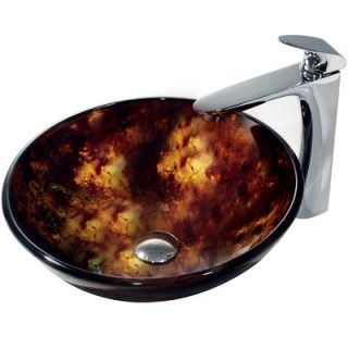 Vigo Tortoise Glass Vessel Sink and Round Edged Faucet Set