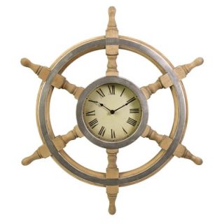 IMAX Wood Ship Wheel Clock in Rustic