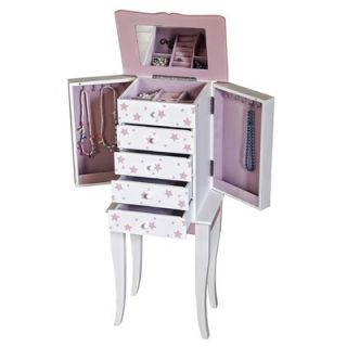 Mele Trina Girls Pink and White Jewelry Armoire with Pink Stars