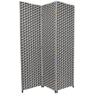 Oriental Furniture Woven Fiber 3 Panel Room Divider in Black and White