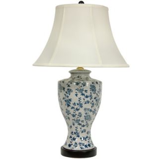 Oriental Furniture Flower Vine Lamp in Blue and White Glaze