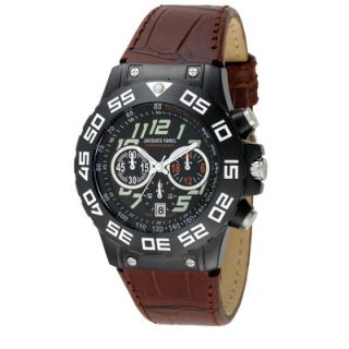 Jacques Farel Chronograph Mens Watch with Brown Leather Band