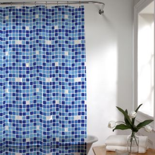 Maytex Tiles Vinyl Shower Curtain in Blue  