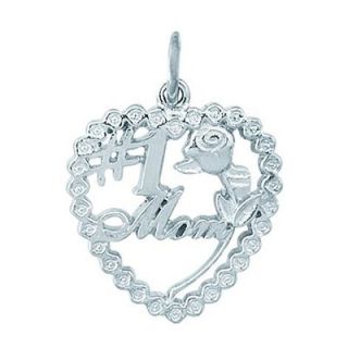 EZ Charms Sterling Silver #1 Mom with Rose in Heart Charm