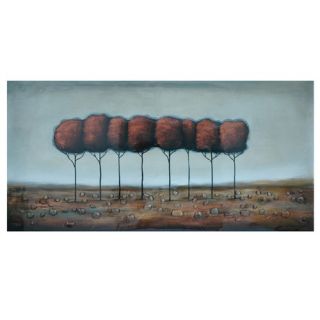 Lone Red Trees Stretched Canvas High Gloss Oil Painting   30 x 60