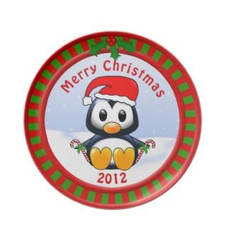 2012 Merry Christmas Plate with Cute Penguin 