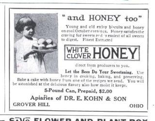 1920 G Ad Dr Kohn Son Grover Hill Ohio Honey
