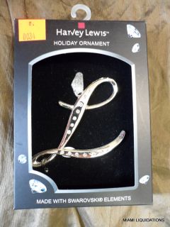 Initial L Harvey Lewis Holiday Ornament Swarovski Silver Plated Xmas