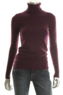 Hayden New Purple Cashmere Ribbed Trim Long Sleeve Turtleneck Sweater