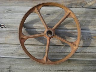 Antique Heavy Cast Iron Implement Wheel Pulley 14 Inches