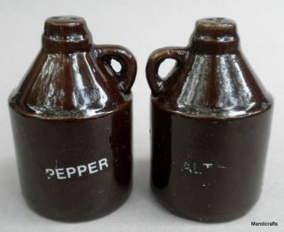 vtg pottery salt pepper moonshine little brown jug from canada