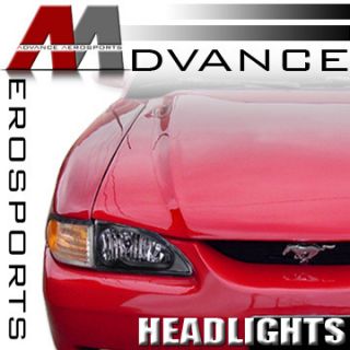 Black Housing Clear Lens Headlights Headlamps L R 94 98 Mustang V6 GT