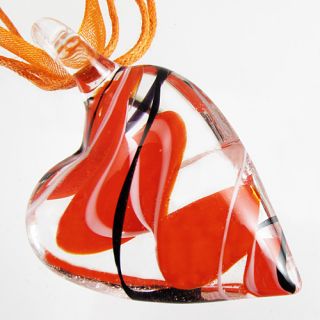   Lampwork Murano Art Glass Heart Shaped Pendant Ribbon Necklace Cord