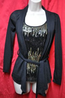 Heart Soul Sequined Sweater Top Gold Black XS