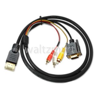 HDMI Male to 15 Pin VGA Male 3 RCA Converter Adapter Cable Cord for