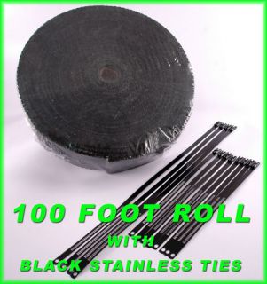 Black Exhaust Heat Tape Wrap 100 ft roll 2 in wide 1 16 in thick w