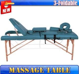 Portable Folding 4 Foam PU Massage Table Reiki Green Spa Wood with