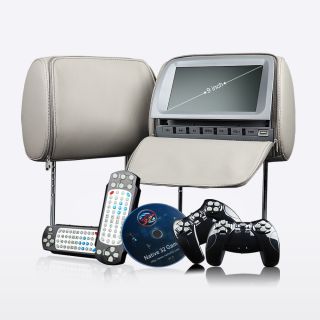 L0205 Grey 2x9LCD Pillow Headrest Monitor SD DVD Player Speaker Free