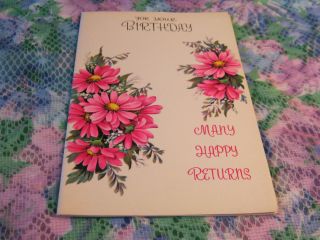 Vintage Greeting Card Happy Birthday Fantasy Cards Pink and Yellow