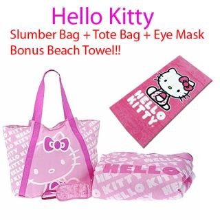 Hello Kitty Slumber Bag +Tote Bag Sleeping Party Bedding + Beach Towel
