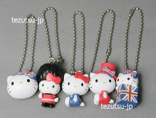 Hello Kitty Cute 5 Key Chain Charm Set Union Jack UK London 2012