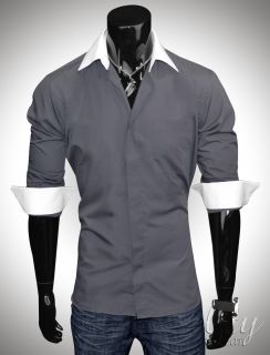 Gray White Collar 17 5 34 35 French Cuff Dress Shirt Cotton Blend